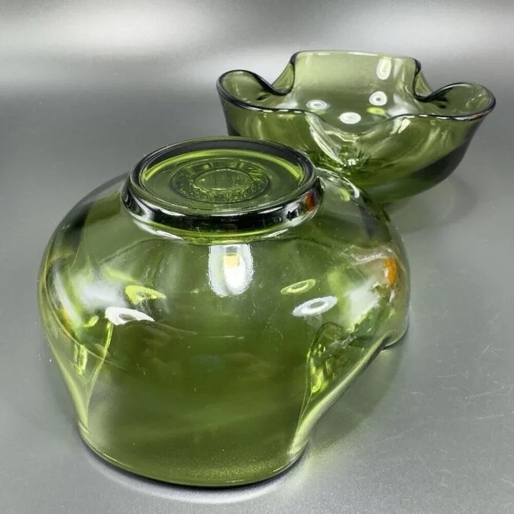 Anchor Hocking Modern Avocado Candlestick Holders Green Set 2 Folded Edge Votive